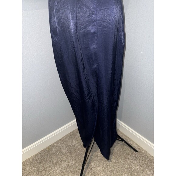 Navy Draped Dress One-Shoulder Satin Sz 10 Slit Evening Cocktail Blue Long ASOS - Picture 5 of 16